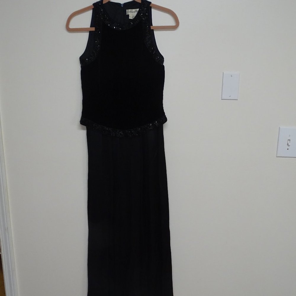 Vintage Marie St Claire Dress Black Sleeveless Velvet Beaded Size 6